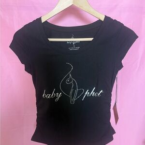 *SOLD* Baby Phat Black Short Sleeve Tee, Ruched Sides, Size Small